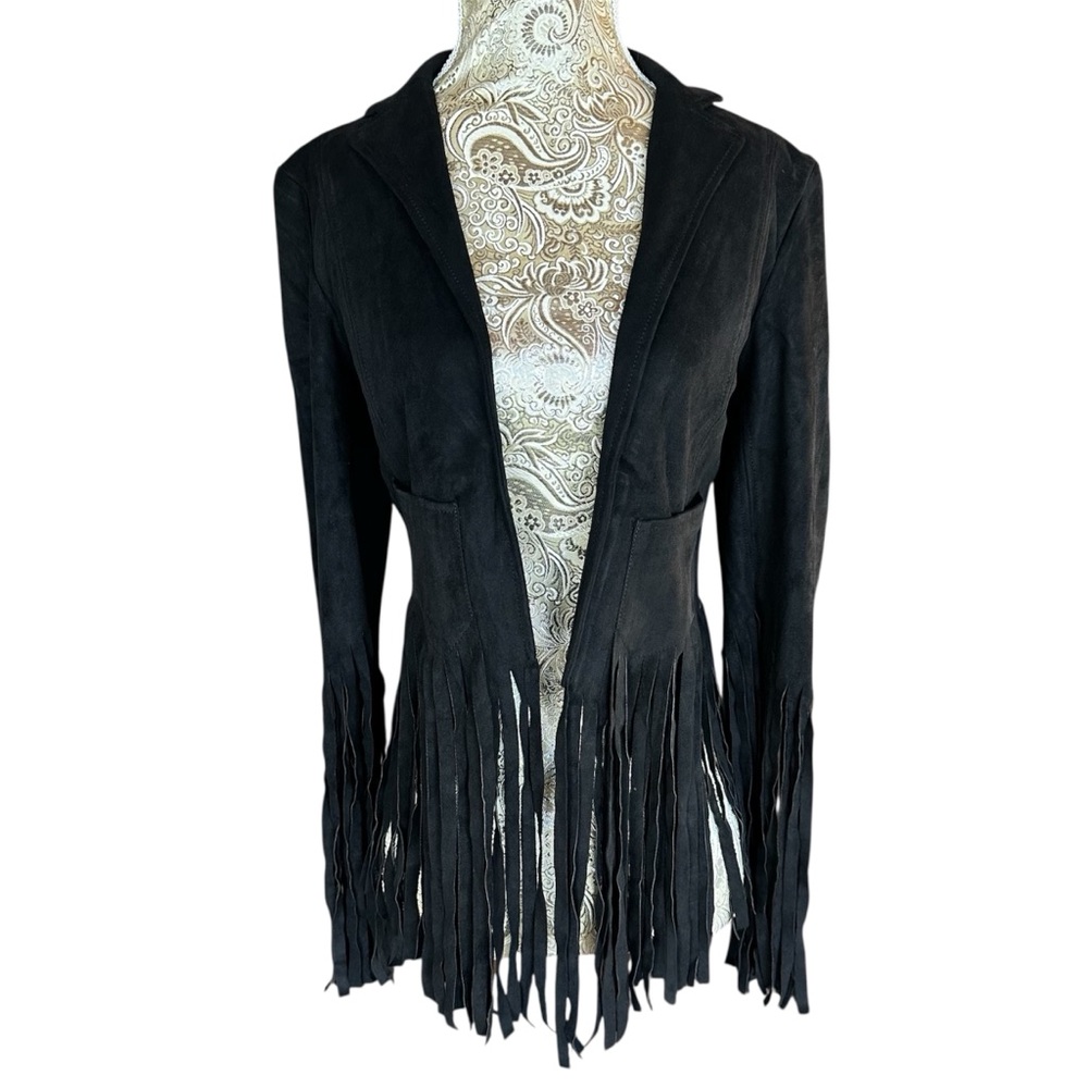 Black Fringe Coachella Coastal Cowgirl Festival Suede Jacket Medium Bohemian